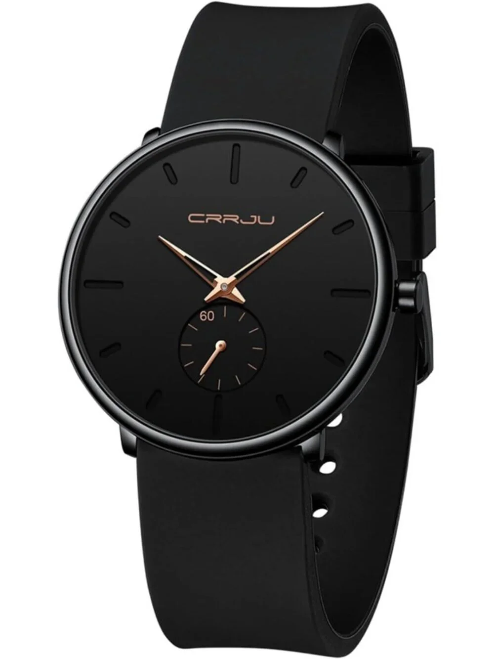 Crrju Mens Black Rose Stylish Waterproof Quartz Unisex Ultra Silicone Band Watch